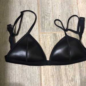 Triangle fake leather swim top